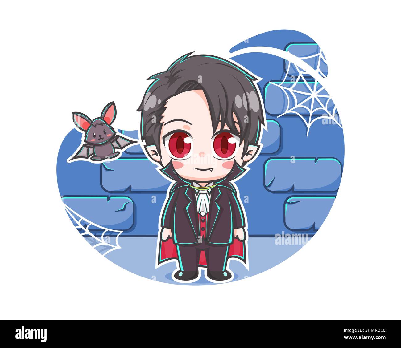 Cute vampire with a bat cartoon illustration Stock Vector Image & Art ...