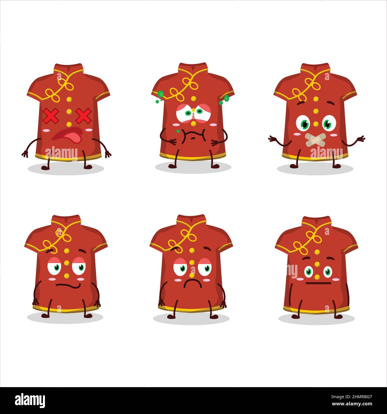 Red clothing kids chinese woman cartoon character with nope expression. Vector illustration Stock Vector