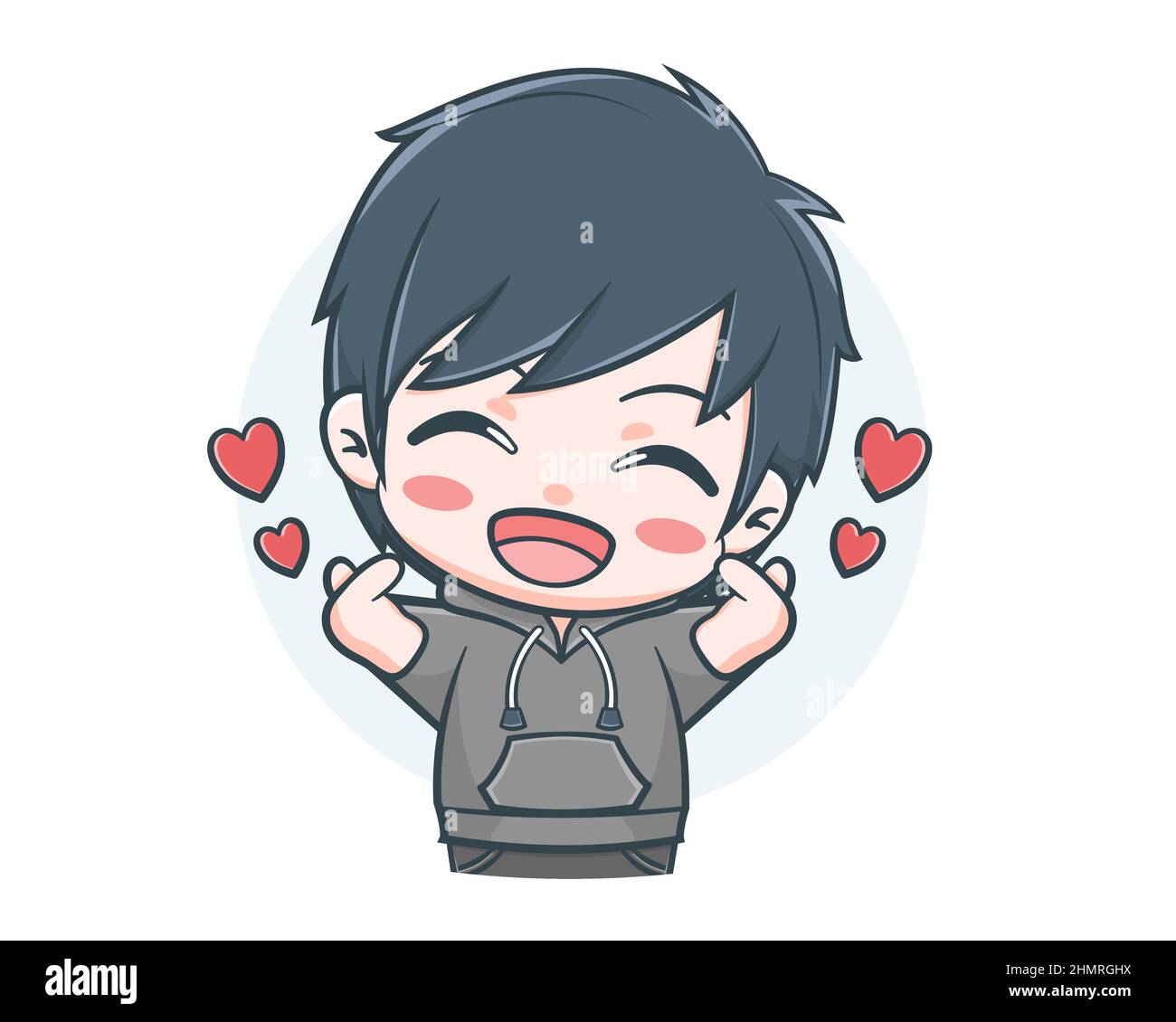 Cute boy wearing hoodie with loves cartoon illustration Stock Vector Image Art Alamy