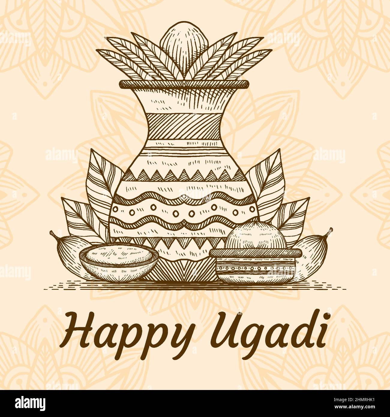 happy Ugadi hand drawn illustration Stock Vector Image Art Alamy