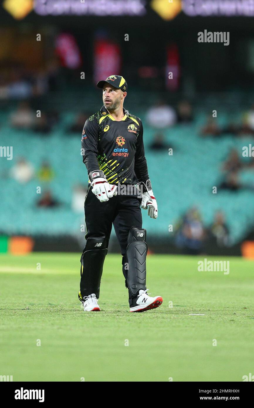 Sydney, Australia. 11th February 2022 ; Sydney Cricket Ground, Sydney, NSW, Australia; T20 International cricket, Australia versus Sri Lanka; Matthew Wade of Australia looks at the SCG scoreboard Credit: Action Plus Sports Images/Alamy Live News Stock Photo