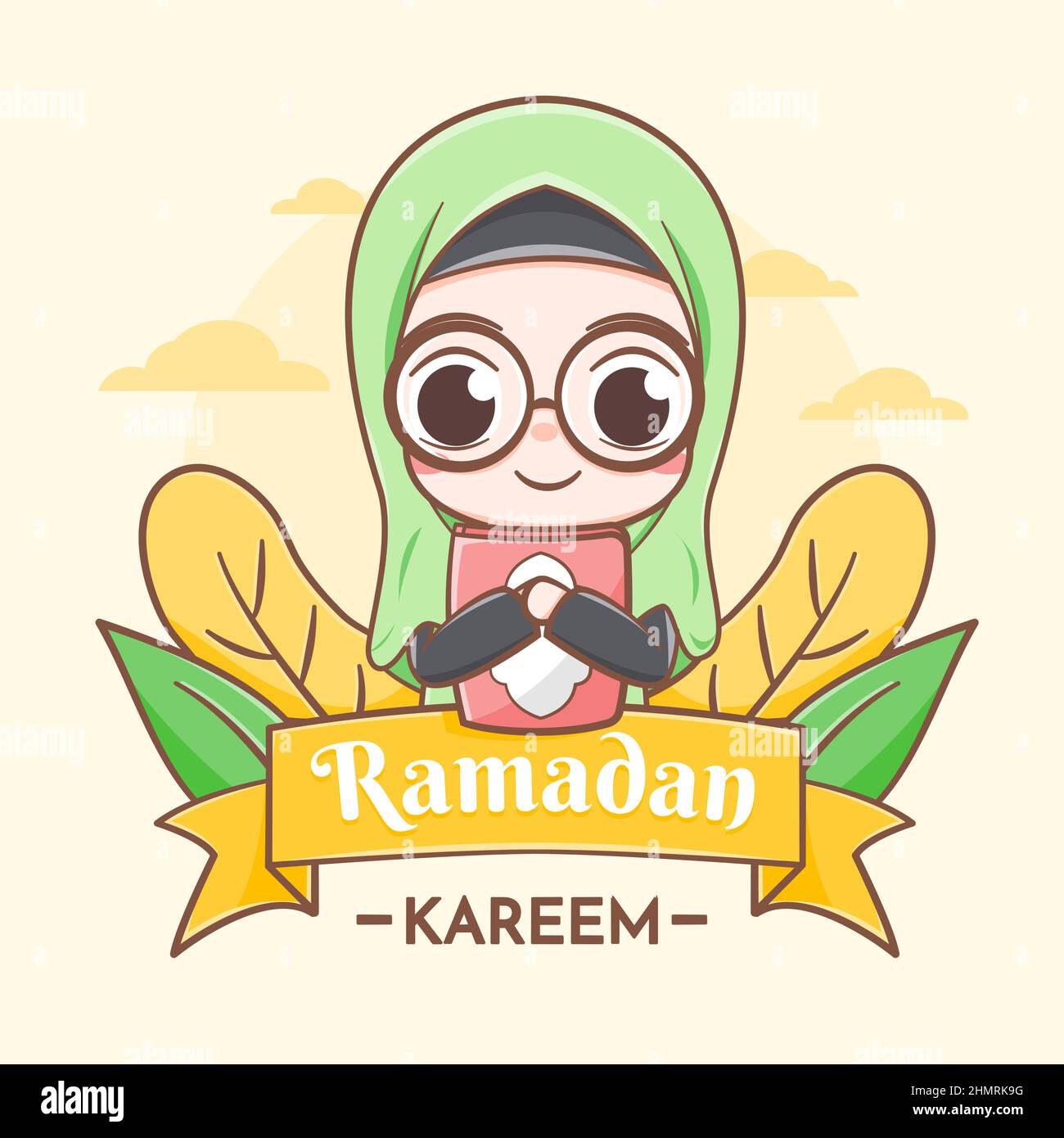 Ramadan kareem greeting card with cute girl cartoon illustration Stock  Vector Image & Art - Alamy