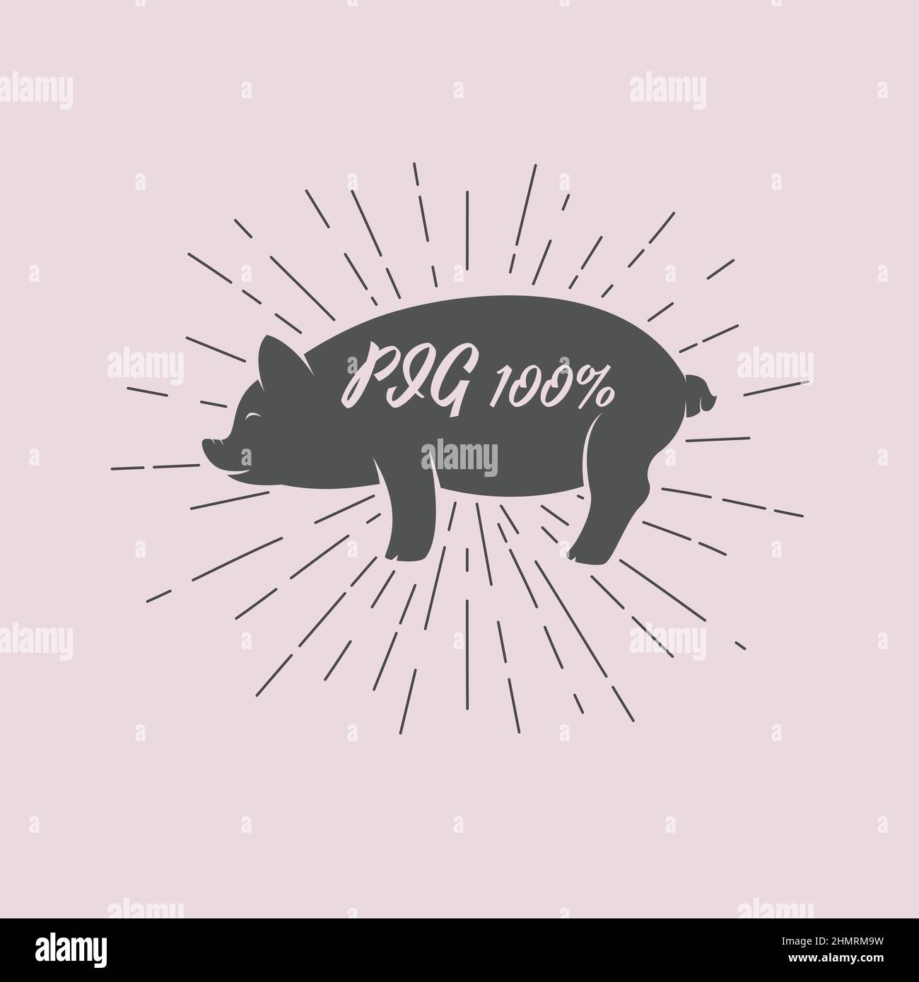 Vector of lettering within silhouette of pig. Vector illustration for groceries, Meat stores, packaging and advertising. Easy editable layered vector Stock Vector