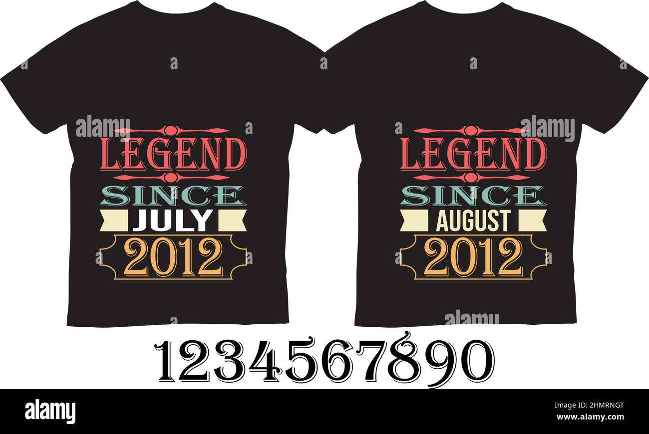 Title: Legend since December 2012 Birthday custom t-shirt Design . This design is best for t-shirts, mugs, and as well any other purposes Stock Vector