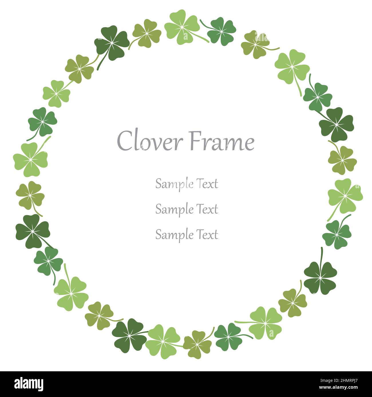 Four-leaf clover round frame isolated on a white background. Vector illustration. Stock Vector