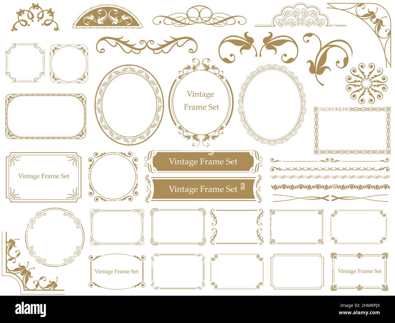 Set of vintage frames isolated on a white background. Vector ...
