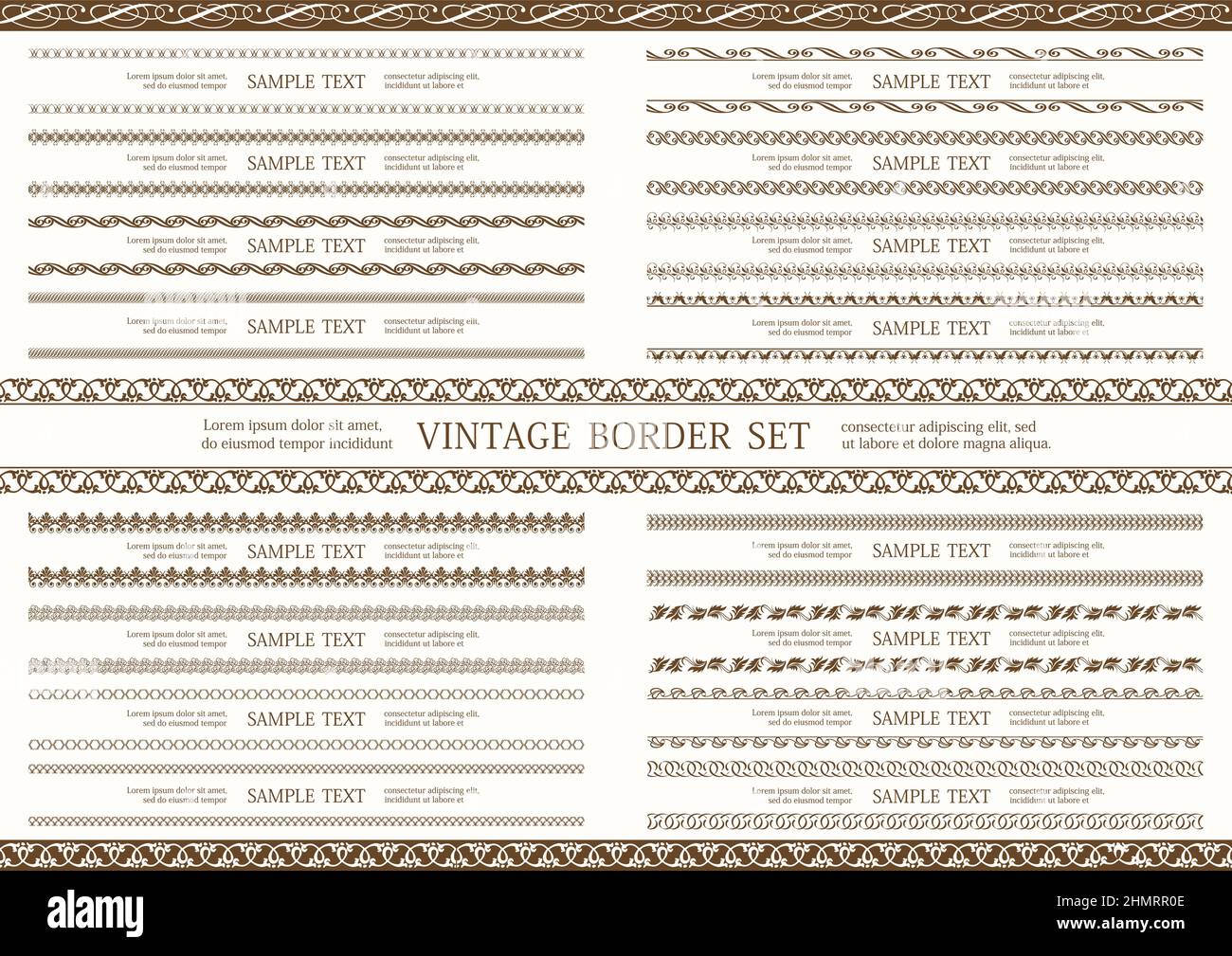 Seamless Vintage Borders Set Isolated On A Plain Background. Vector Illustration. Horizontally Repeatable. Stock Vector