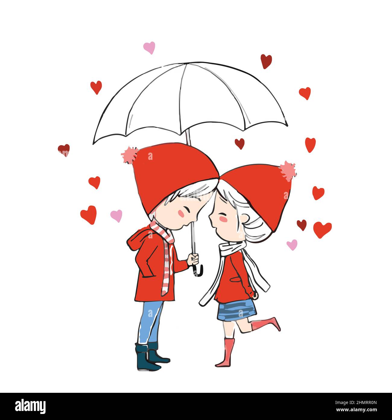 the couple under the umbrella with hearths Stock Photo - Alamy