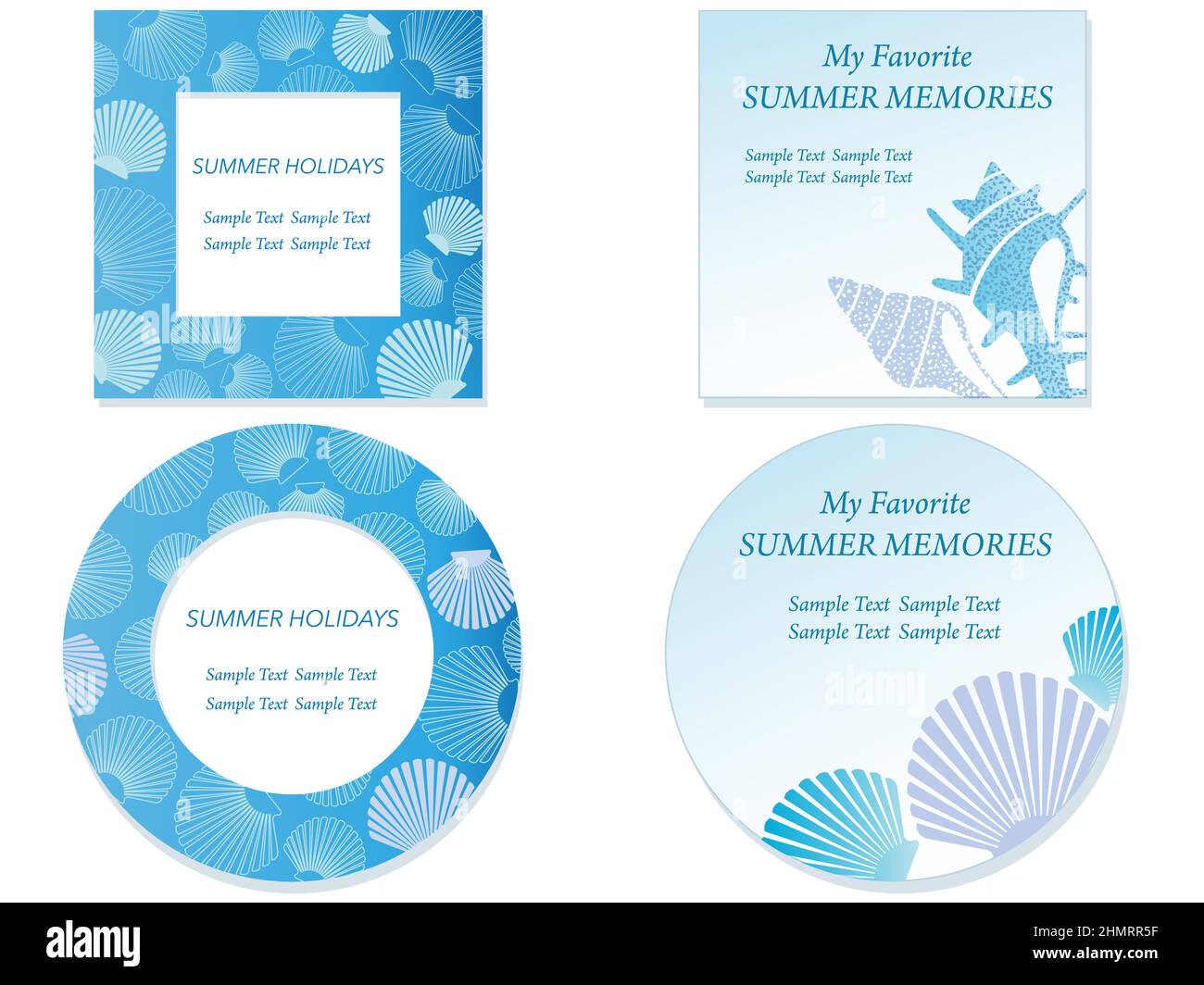 Set of shellfish frames isolated on a white background. Vector illustration. Stock Vector