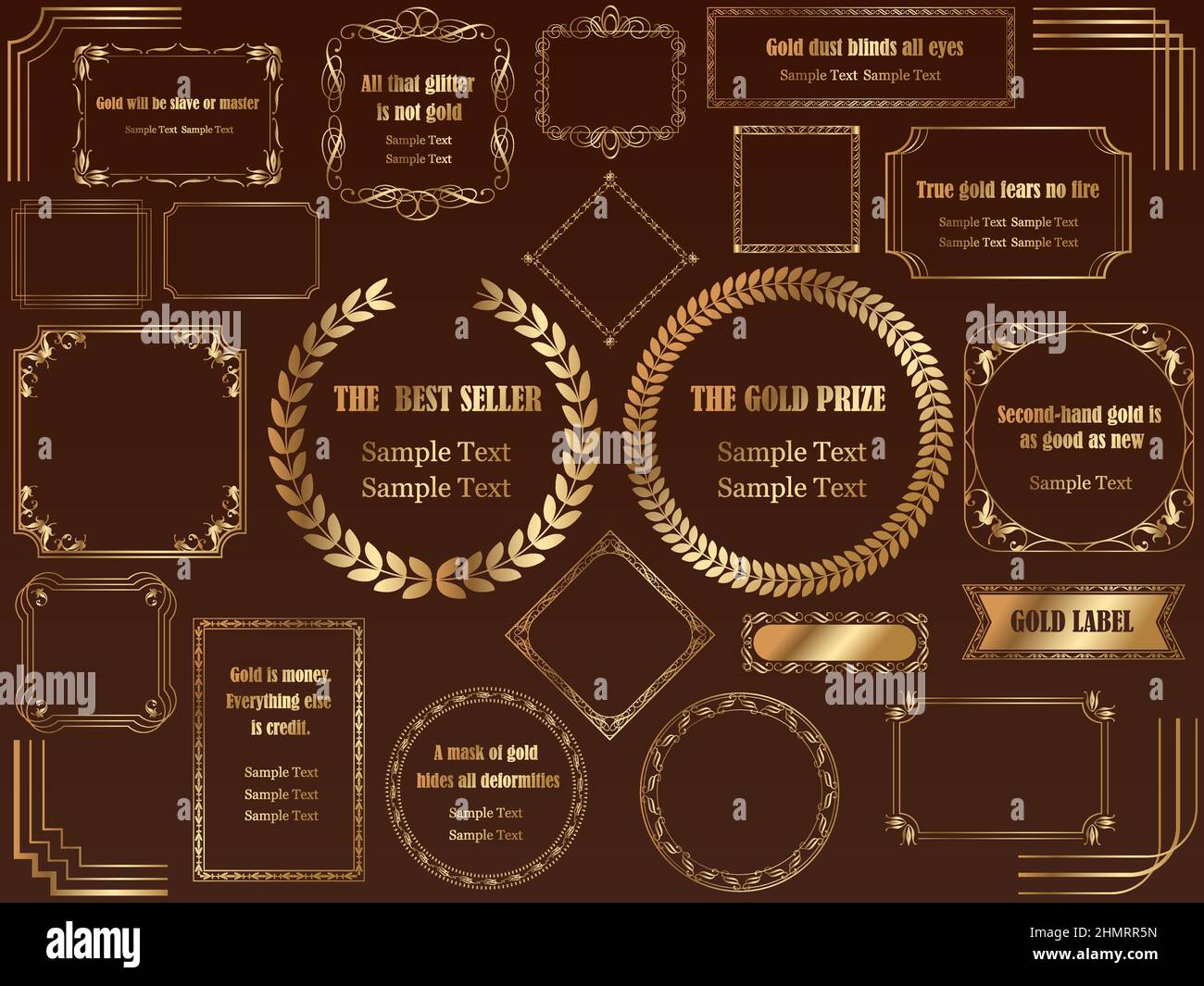 Gold vintage frames set isolated on a dark background. Vector ...