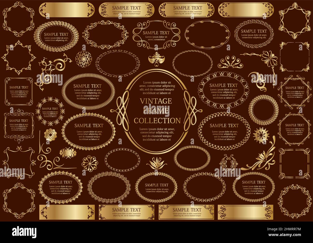 Vintage Gold Frames Set Isolated On A Dark Background. Vector Illustration Stock Vector Image