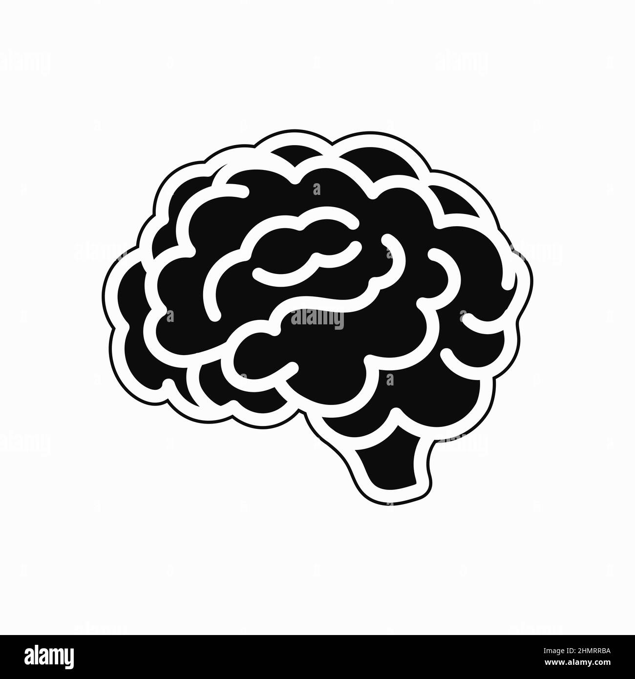 High quality Illustration of the medical black style vector icon of the human brain isolated on a white background. Stock Vector