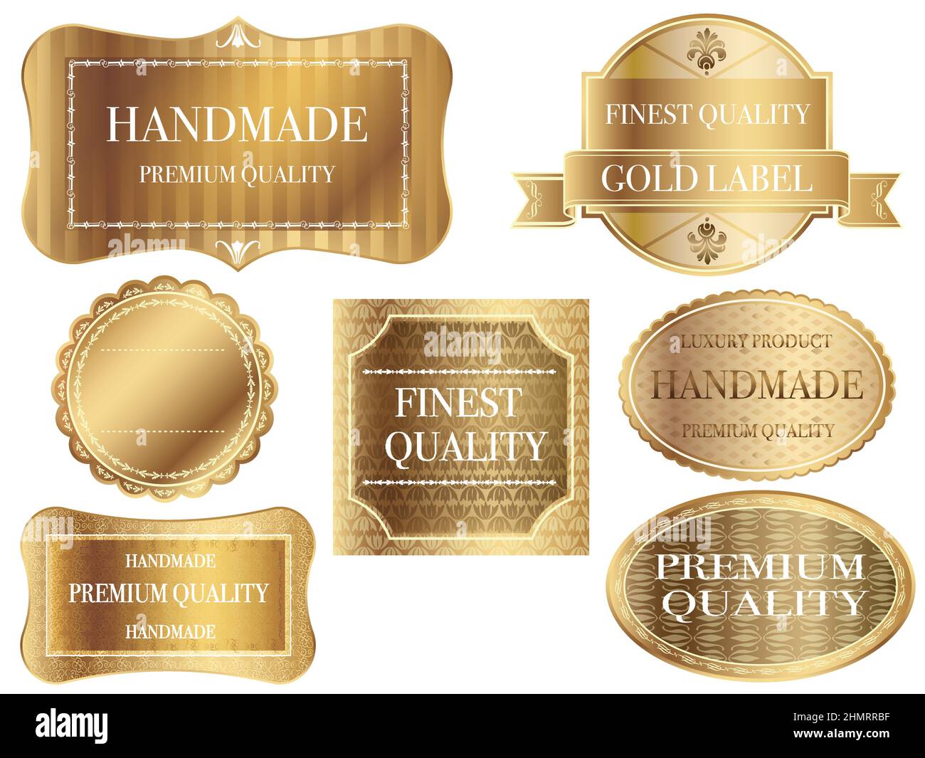 Gold labels set with text space isolated on a white background, vector illustration. Stock Vector