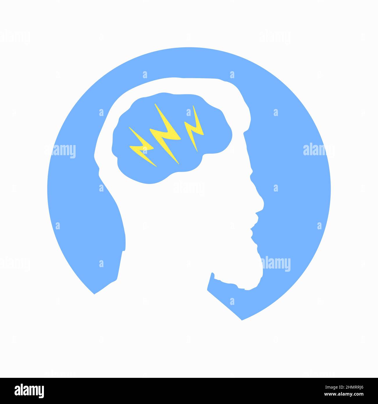 Migraine linear icon. Human head with lightning bolt. Thunderclap head
