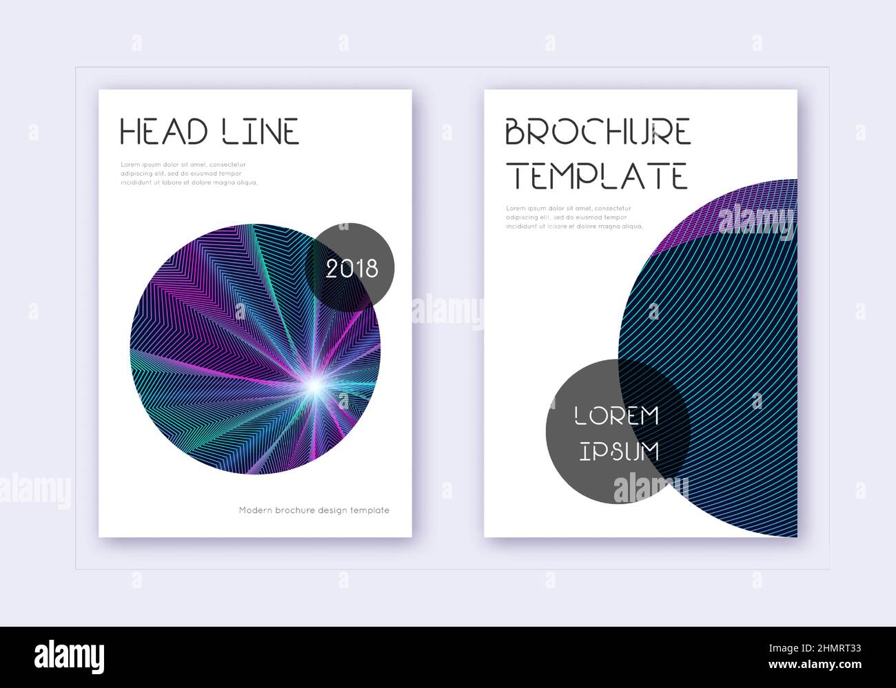 Trendy cover design template set. Neon abstract lines on dark blue