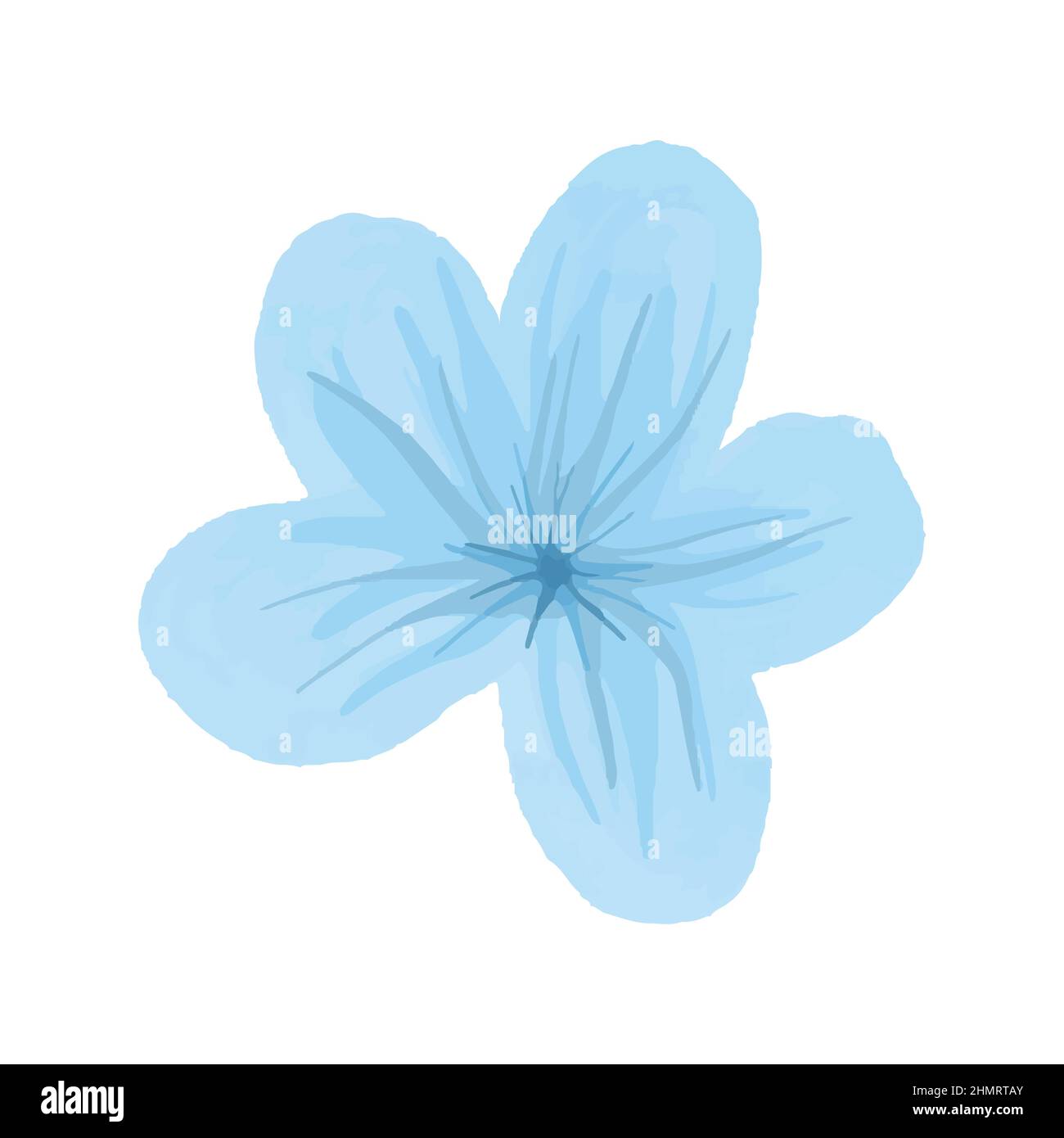 Vector Paint element of hand-drawn watercolor blue flower on a white ...