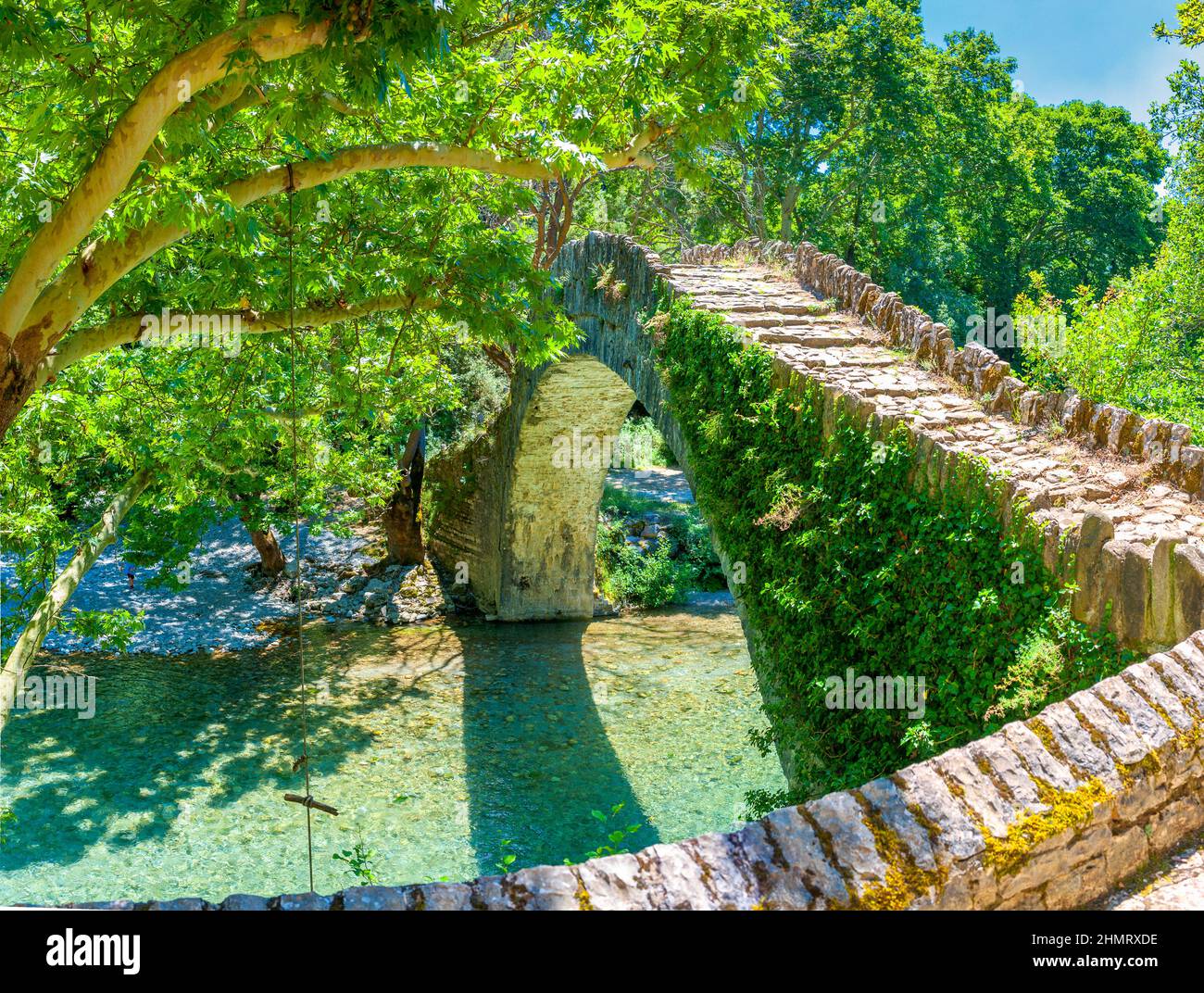 View of the old stone bridge Noutsos located in central Greece, Zagori, Europe Stock Photo