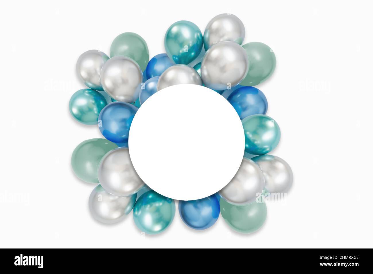 Blue and silver balloon on the light background. High top view. Holiday, carnival or birthday party concept. Stock Photo