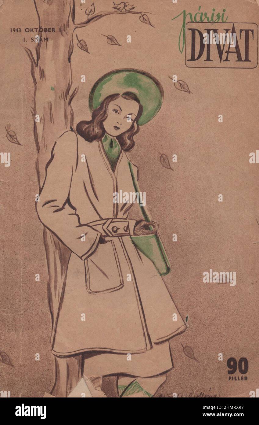 world war ii, advertise, historical, graphic design, illustration, ephemra, 1940s fashion magazine, garments, publication, 1940s, 1943 magazine, 20th century, archive, artwork, design, graphics, heritage, history,l ayout, nostalgia, clothes, ladies, lady, periodical, style, style magazie, ad, ads, advert, advertisement, advertising, coat, coats, female, females, garment, published, typography, kitchen, war, war food, monochrome, print, printed, europe, european, knitting, dressmaking, patterns. ADDITIONAL-RIGHTS-CLEARANCE-INFO-NOT-AVAILABLE Stock Photo