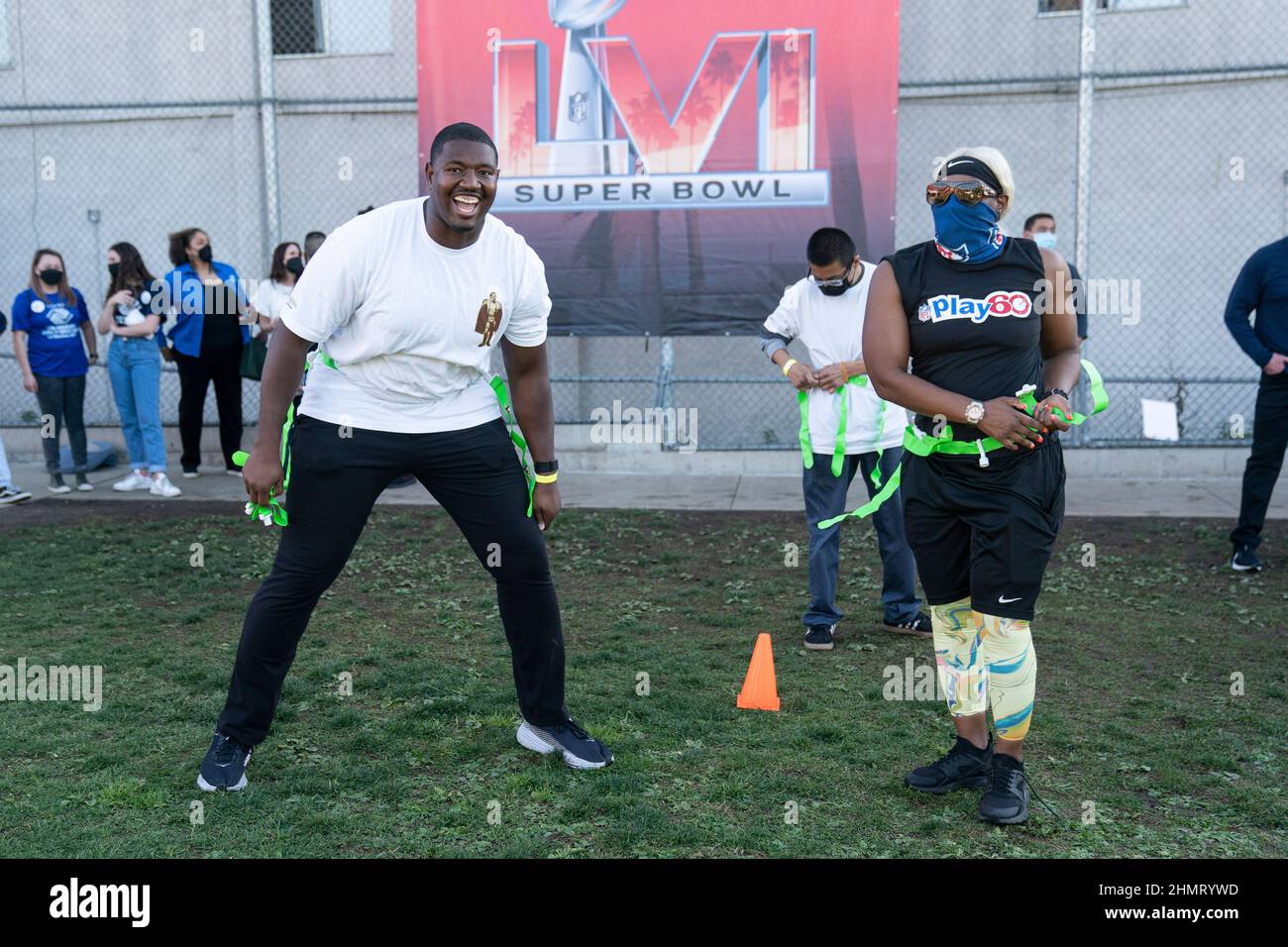 Kelvin Beachum of the Arizona Cardinals (left) during the Walter Payton NFL Man of the Year Event, Friday, Feb. 11, 2022, at the Los Angeles Boys and Stock Photo