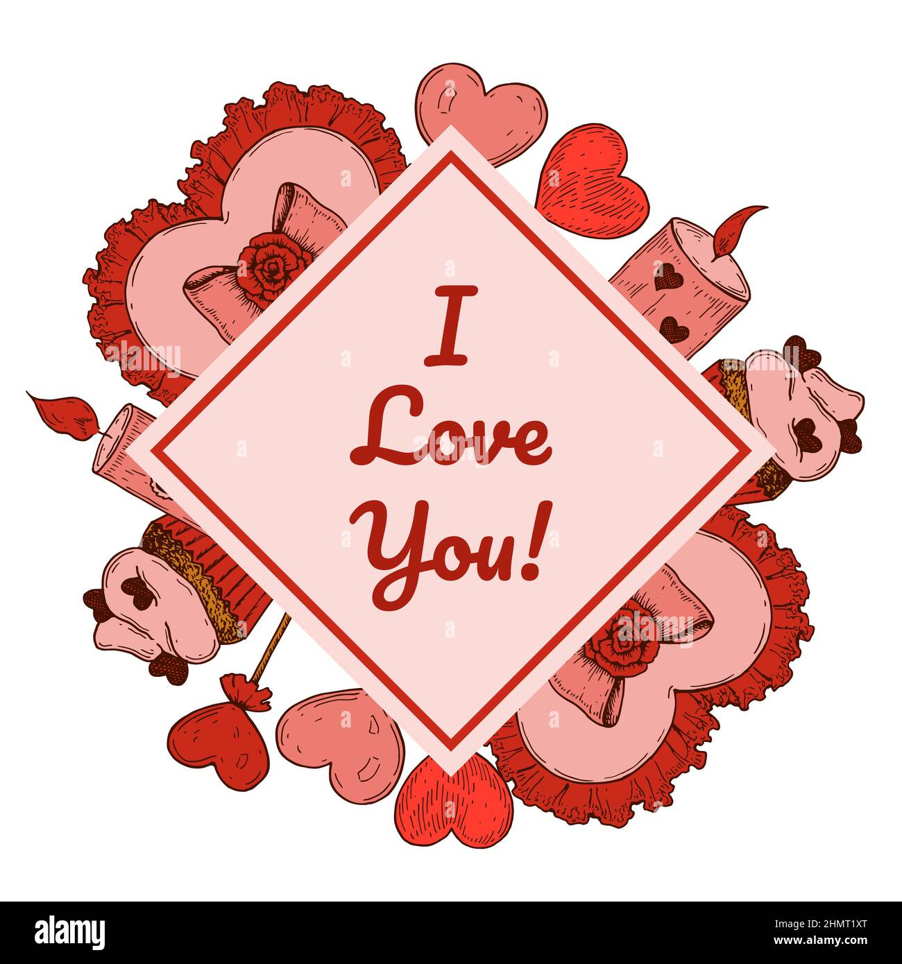 Valentines day greeting card with hand drawn elements. Vector ...