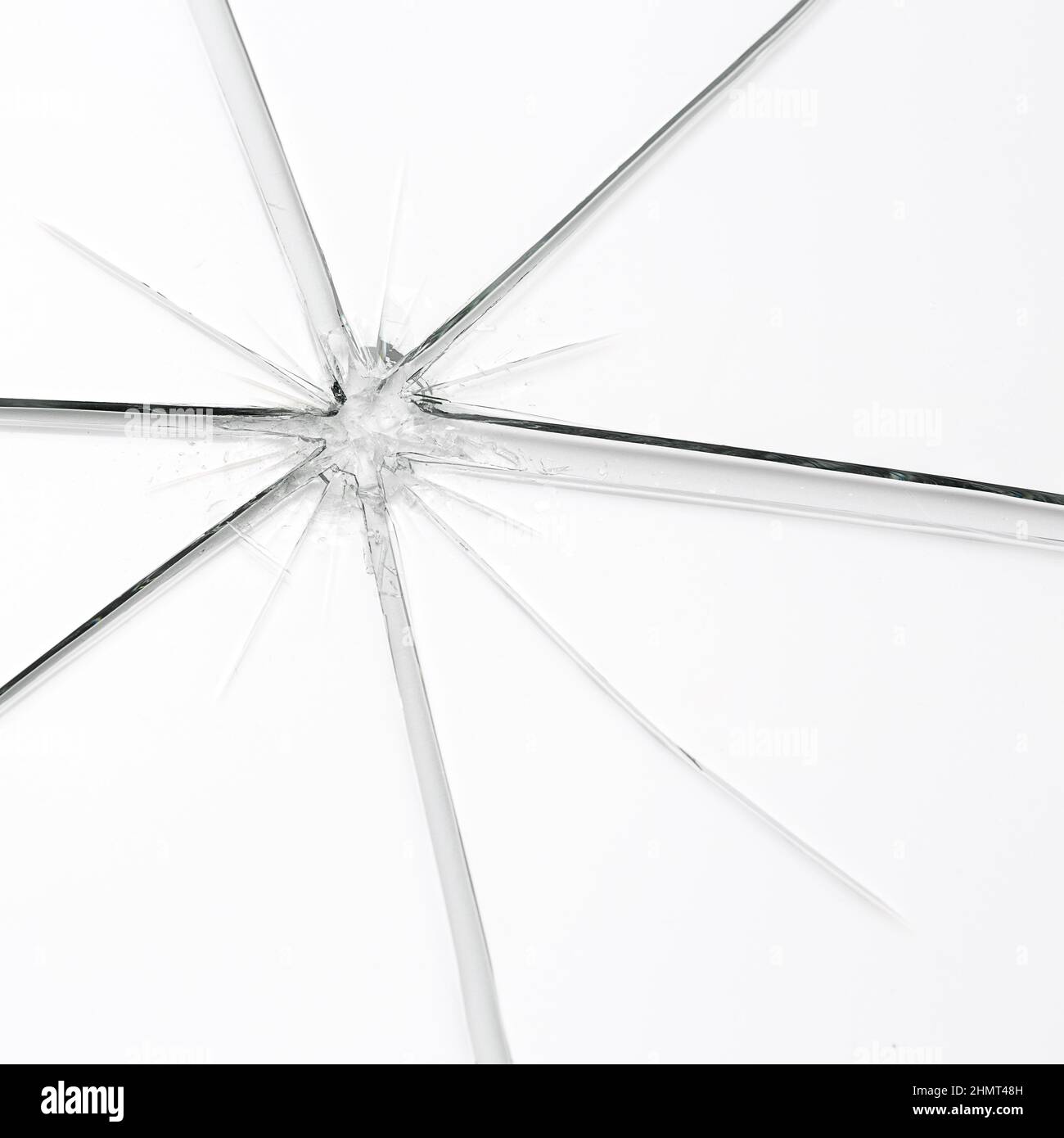 glass crack splitter Broken window on white gray background Stock Photo