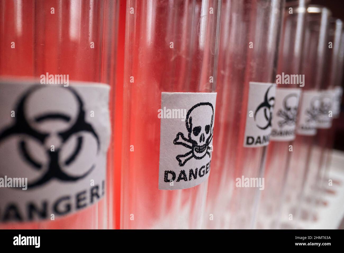 close-up glassware containing danger chemical. Test Tubes Stock Photo