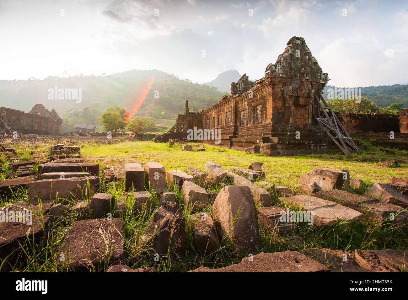 The ancient temple of Vat Phou, Laos. Vat Phou was a part of the Khmer Empire centered on Angkor to the southwest. UNESCO The World Heritage Site. Stock Photo