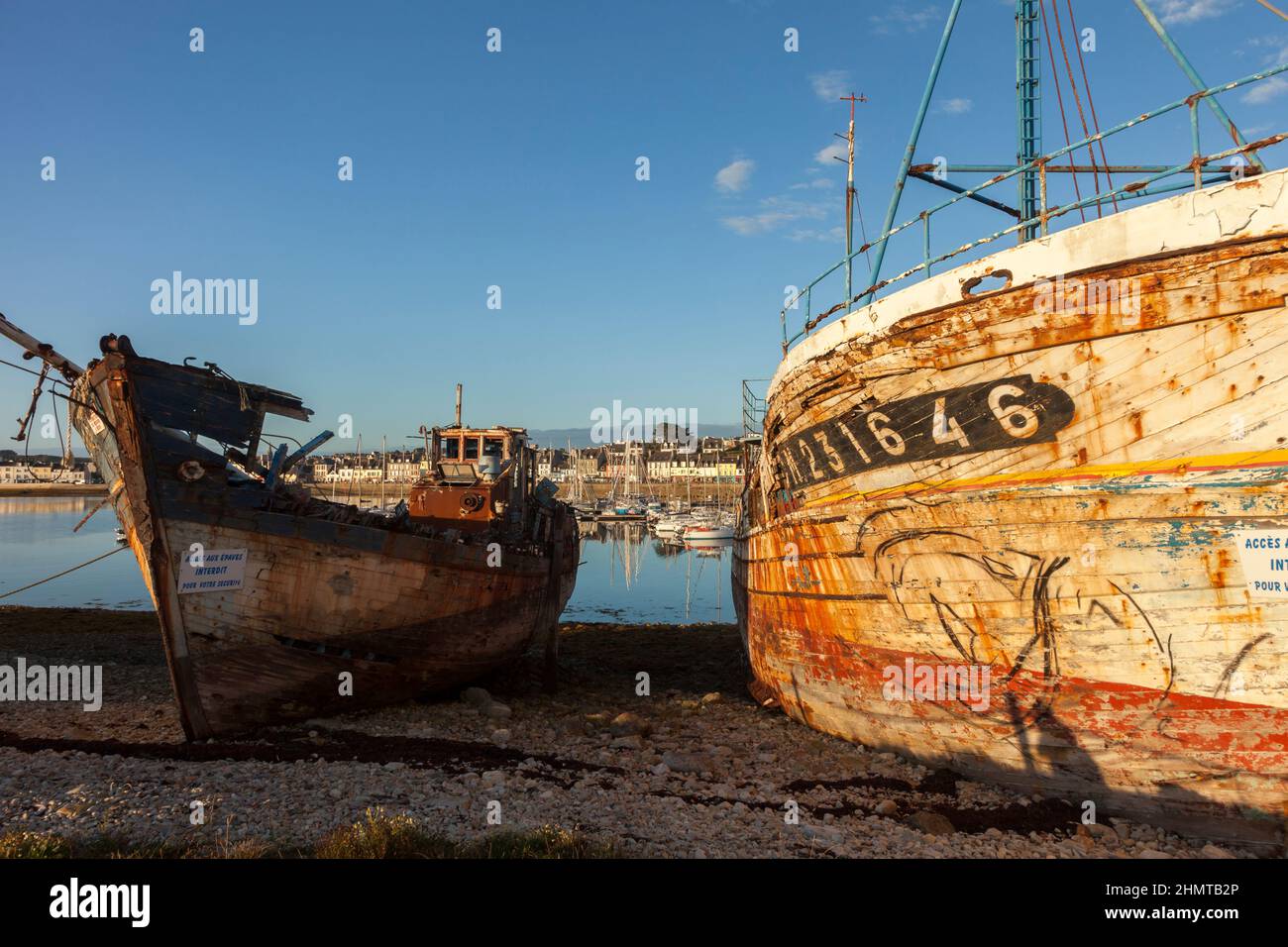 Shipwrecks in Camaret sur Mer harbour in Crozon peninsula; Brittany; France Stock Photo