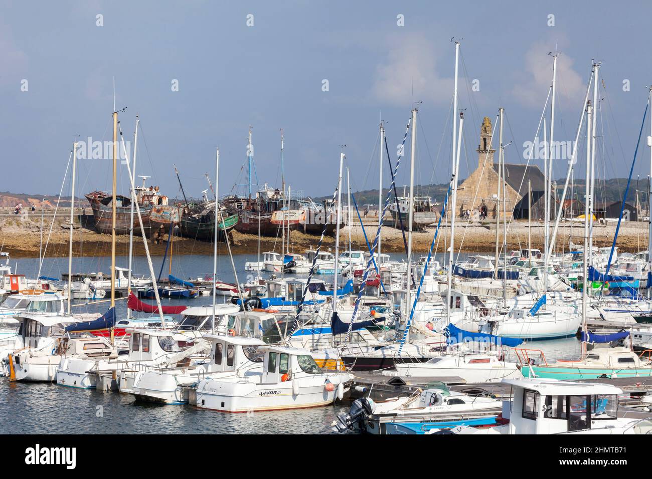 Shipwrecks in Camaret sur Mer harbour in Crozon peninsula; Brittany; France Stock Photo