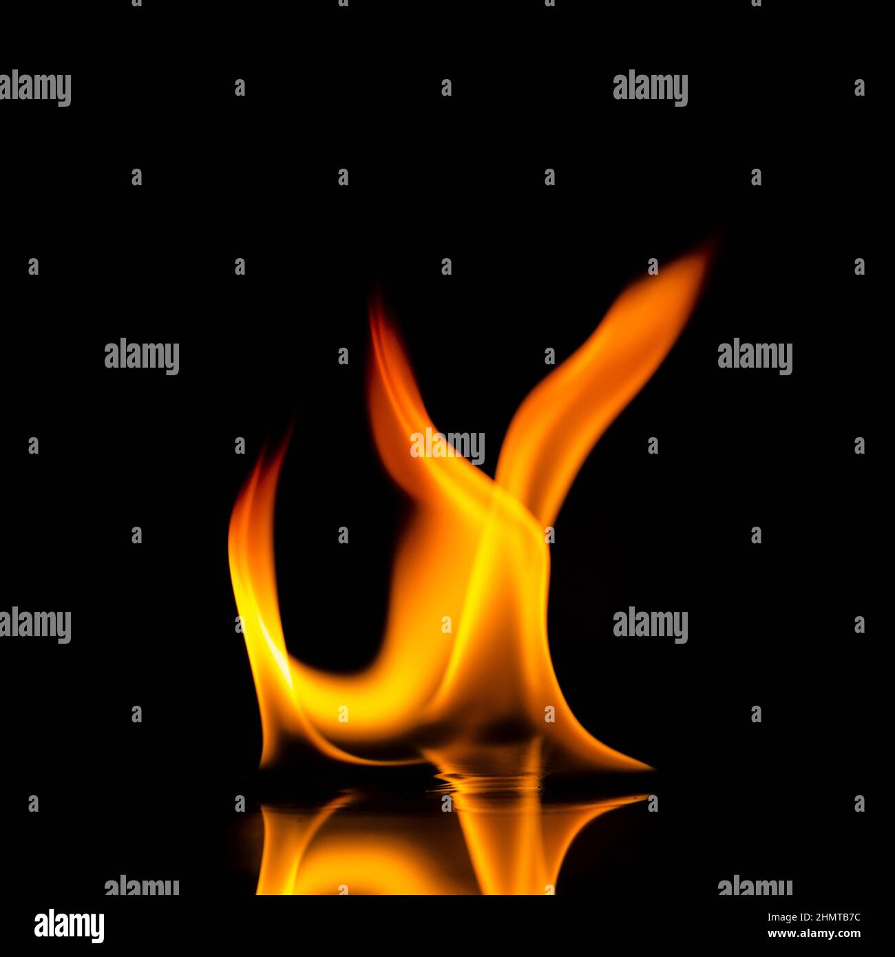 fire flames with reflection on black background Stock Photo