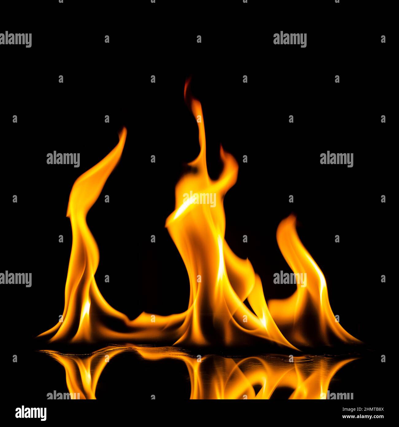 fire flames with reflection on black background Stock Photo