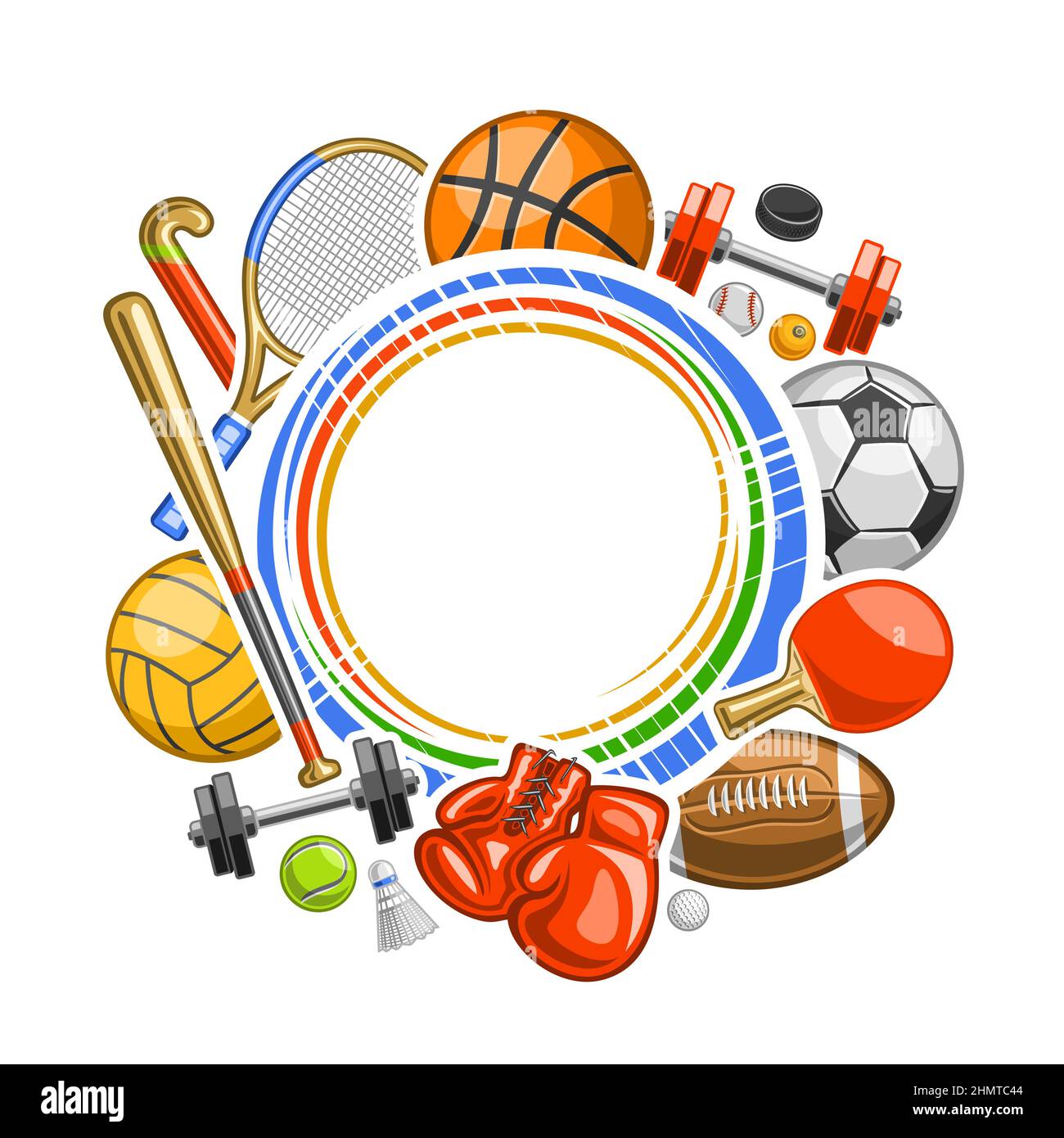 Vector Frame for Sports Equipment with copy space for text, decorative  marketing concept with illustration of variety summer sport gear, leather  boxin Stock Vector Image & Art - Alamy