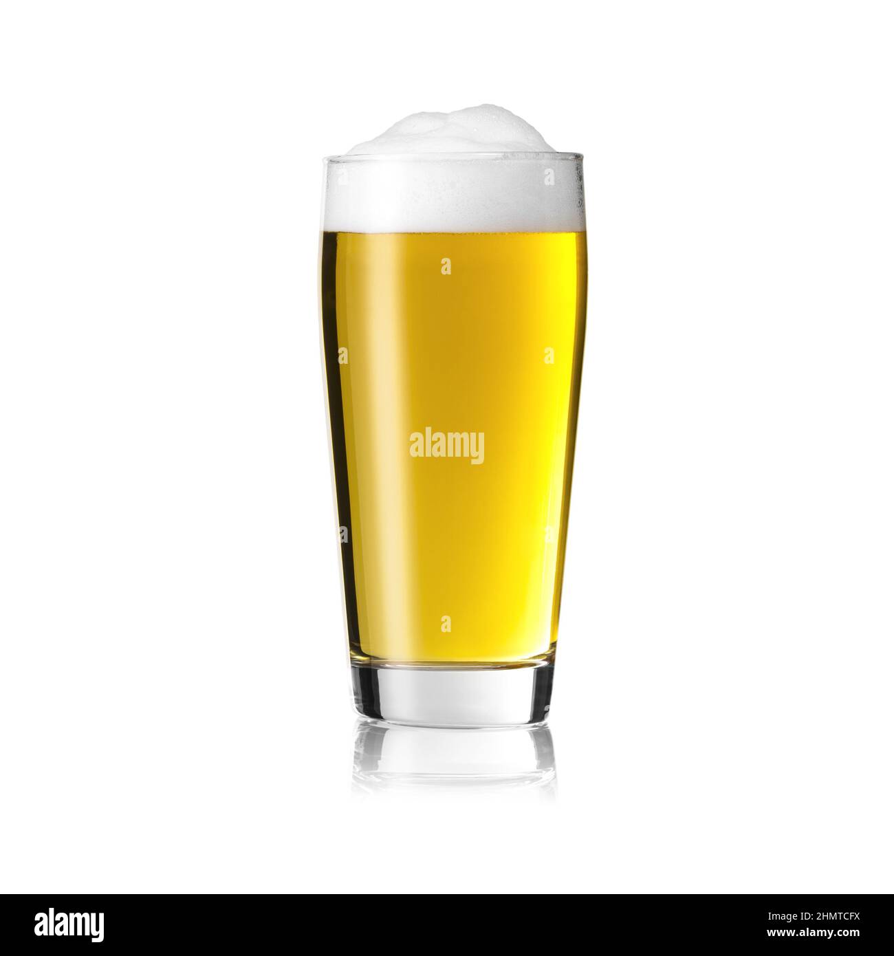 Willi cup beer glass pilsner golden with foam crown altbier on white background Stock Photo