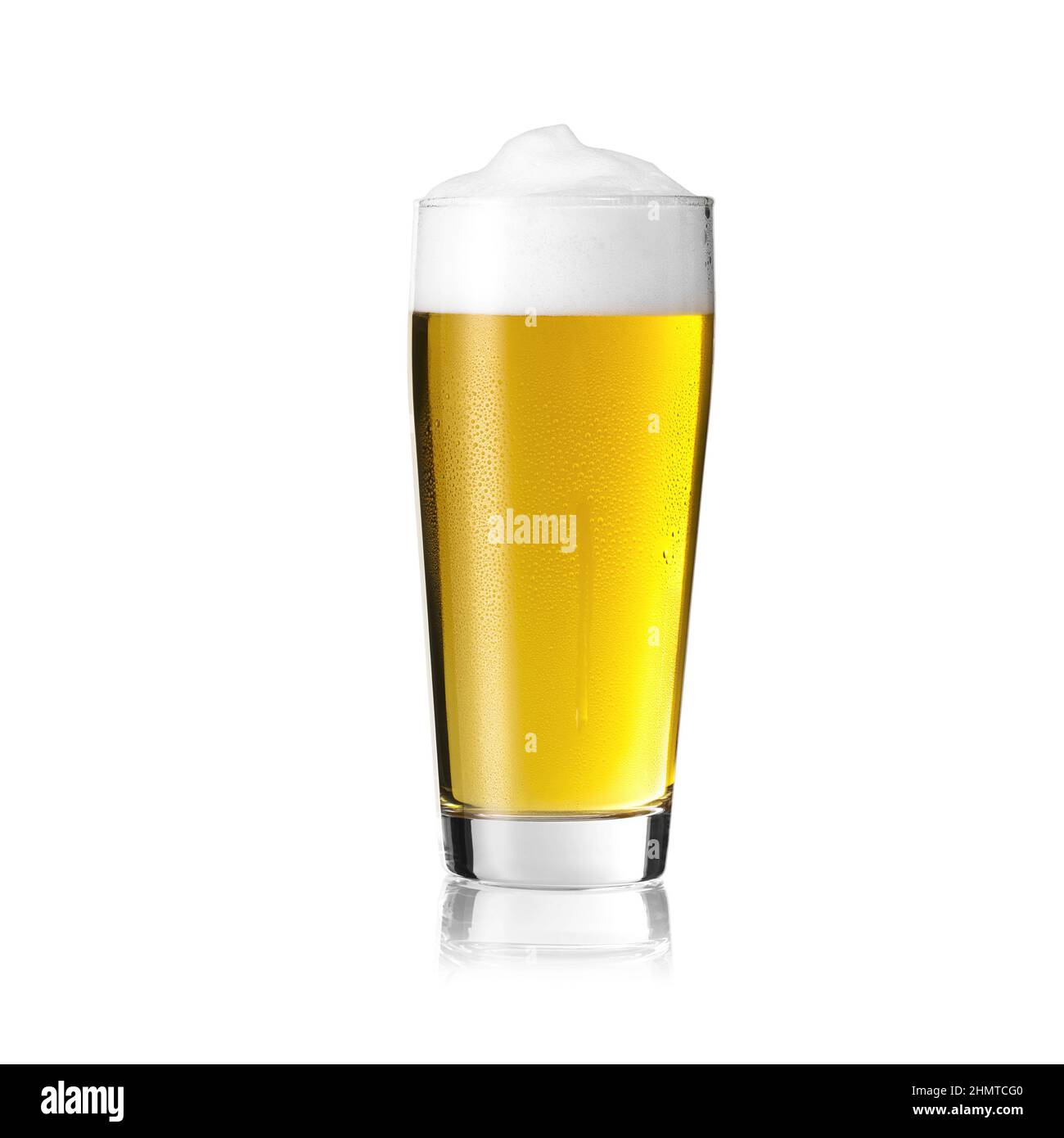 Willi cup beer glass pilsner golden with foam crown and drops of condensation dew altbier on white background Stock Photo