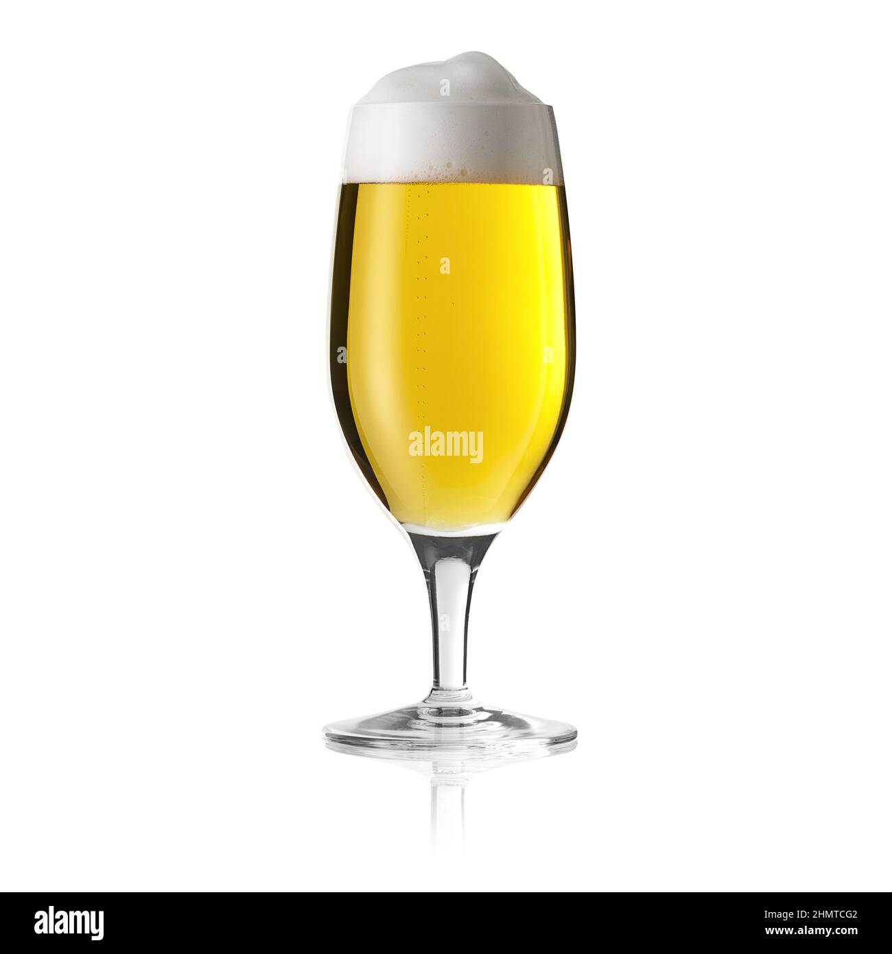 Altbier Pilsner beer glass with foam crown with golden german alcohol on a white background Stock Photo