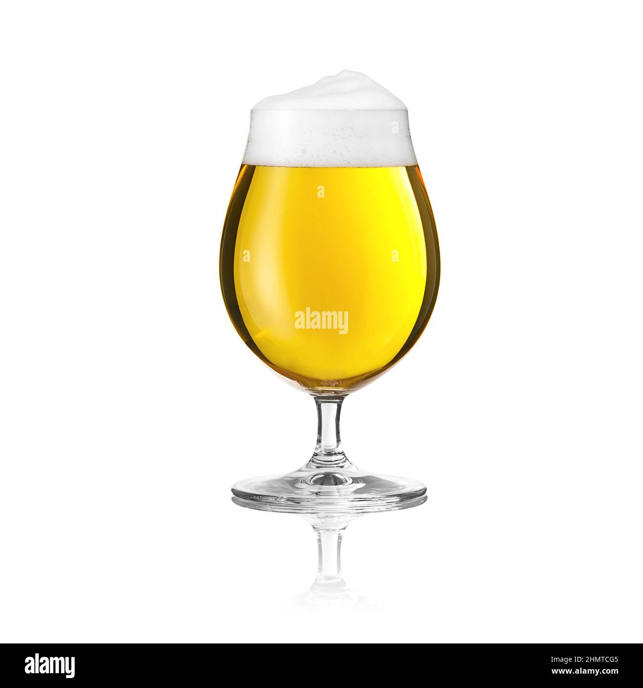 Biertulpe beer glass with beer foam alcohol golden crown on a white background Stock Photo