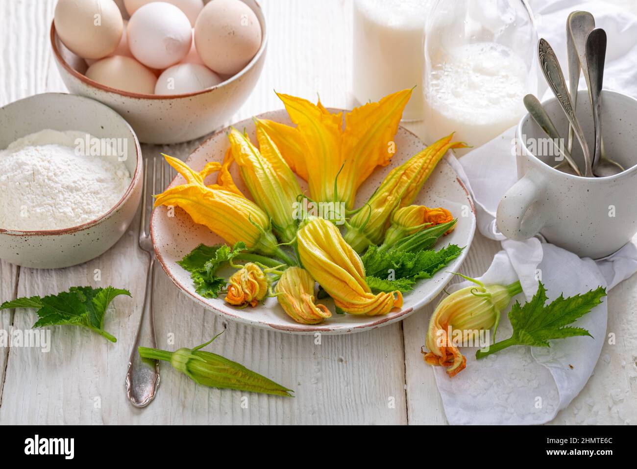 Homemade roasted pumpkin flower made of pancake batter. Deep fried