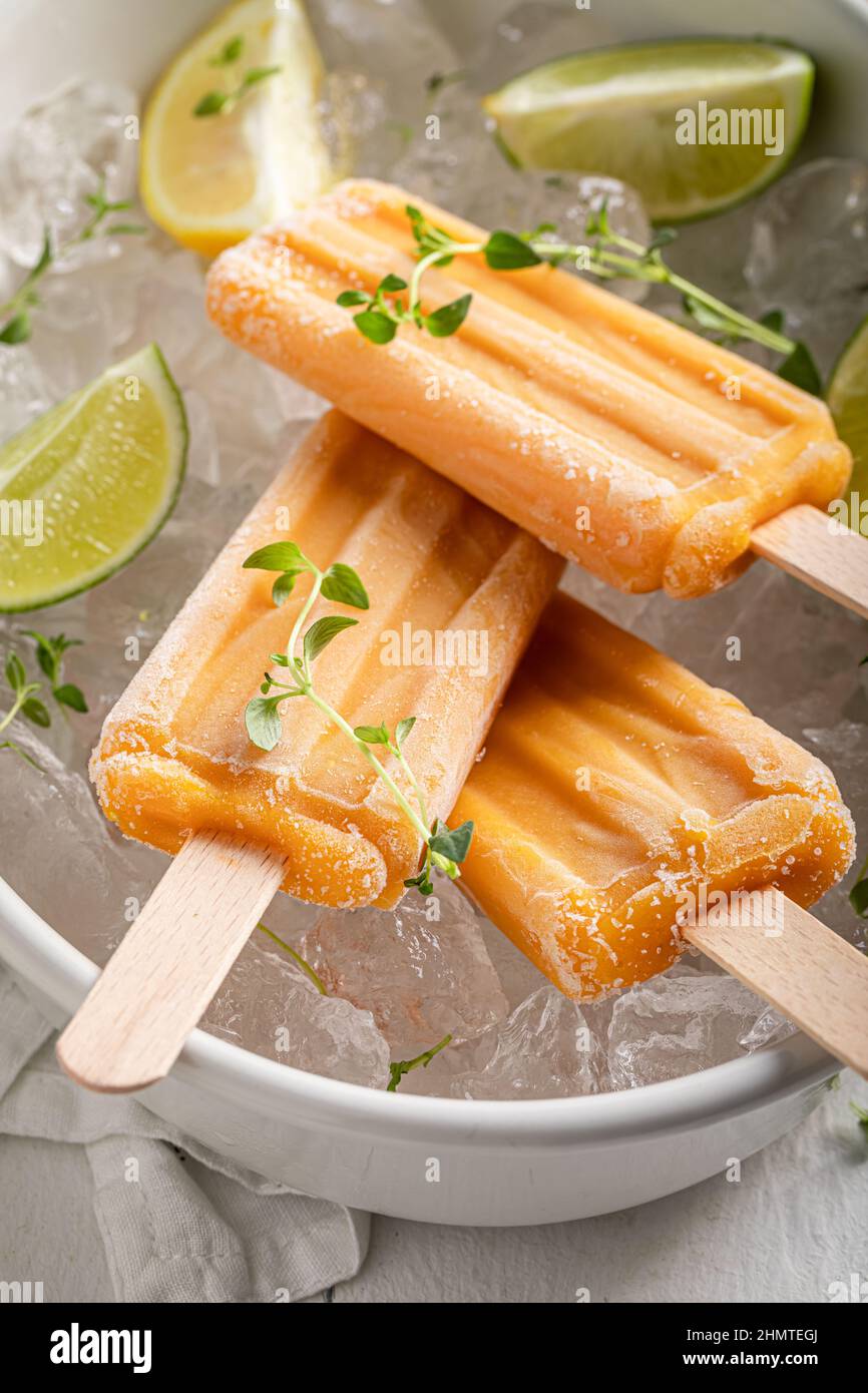 Sweet ice cream sorbet flavored with lemons and limes. Lime and lemon