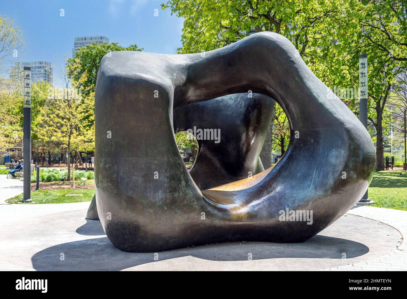 Sculpture named 'Large Two Forms' by Henry Moore. It is located in The Grange Park behind the Art Gallery of Ontario (AGO) in Toronto, Canada Stock Photo
