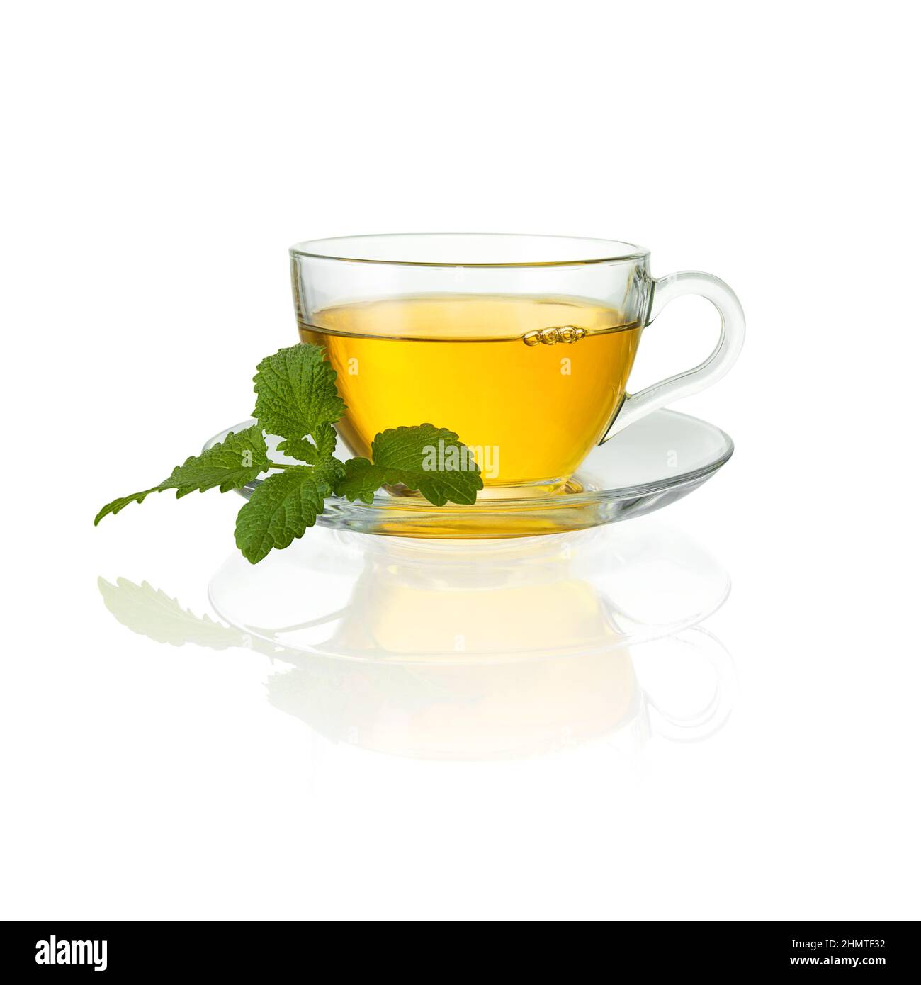 teacup tea with mint peppermint leaf hot drink aroma isolated on white