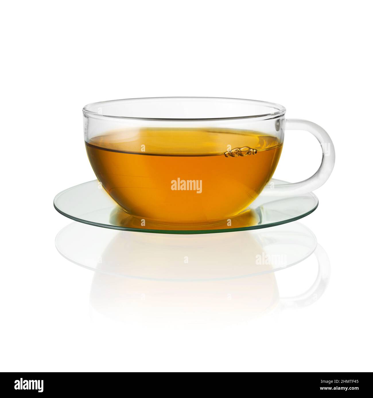 teacup tea with bubbles hot drink aroma isolated on white background