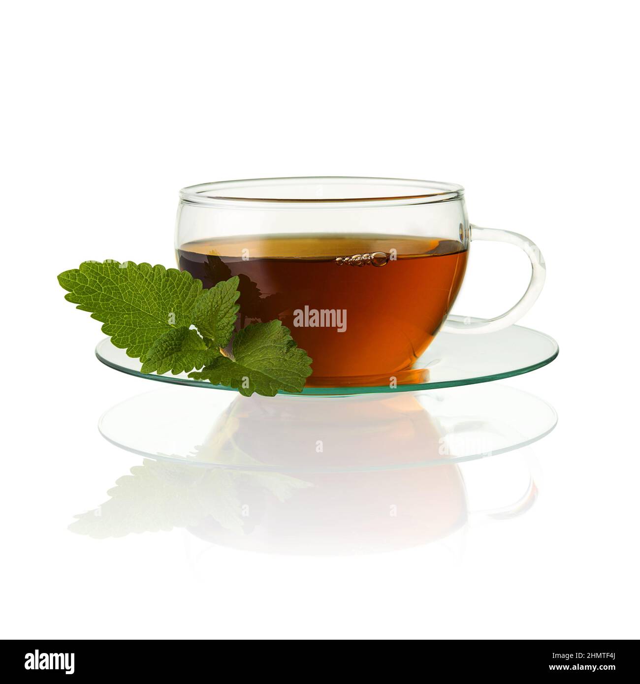teacup tea with mint peppermint leaf hot drink aroma isolated on white background with