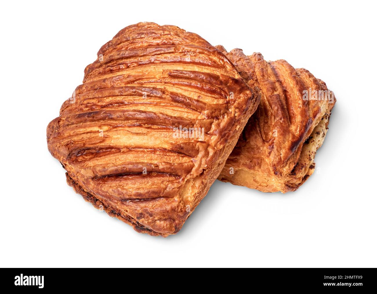 Isolated objects: traditional sweet puff pastry bun, stuffed with poppy seeds, on white background Stock Photo