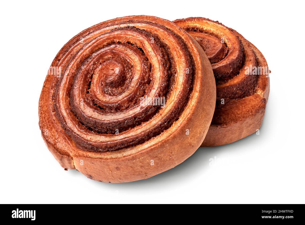 Isolated objects: traditional round cinnamon baked roll, on white background Stock Photo
