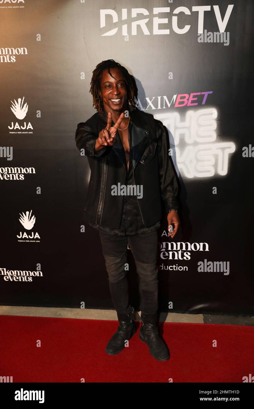 Shaka Smith arrives at MaximBet Music at the Market powered by DIRECTV at The City Market of Los Angeles on Friday, February 11, 2022. (Photo By Conor Duffy/Sipa USA) Stock Photo