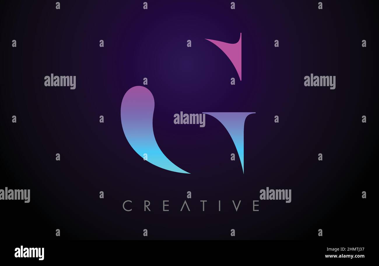Purple Blue Neon G Letter Logo Design Concept with Minimalist Style and ...