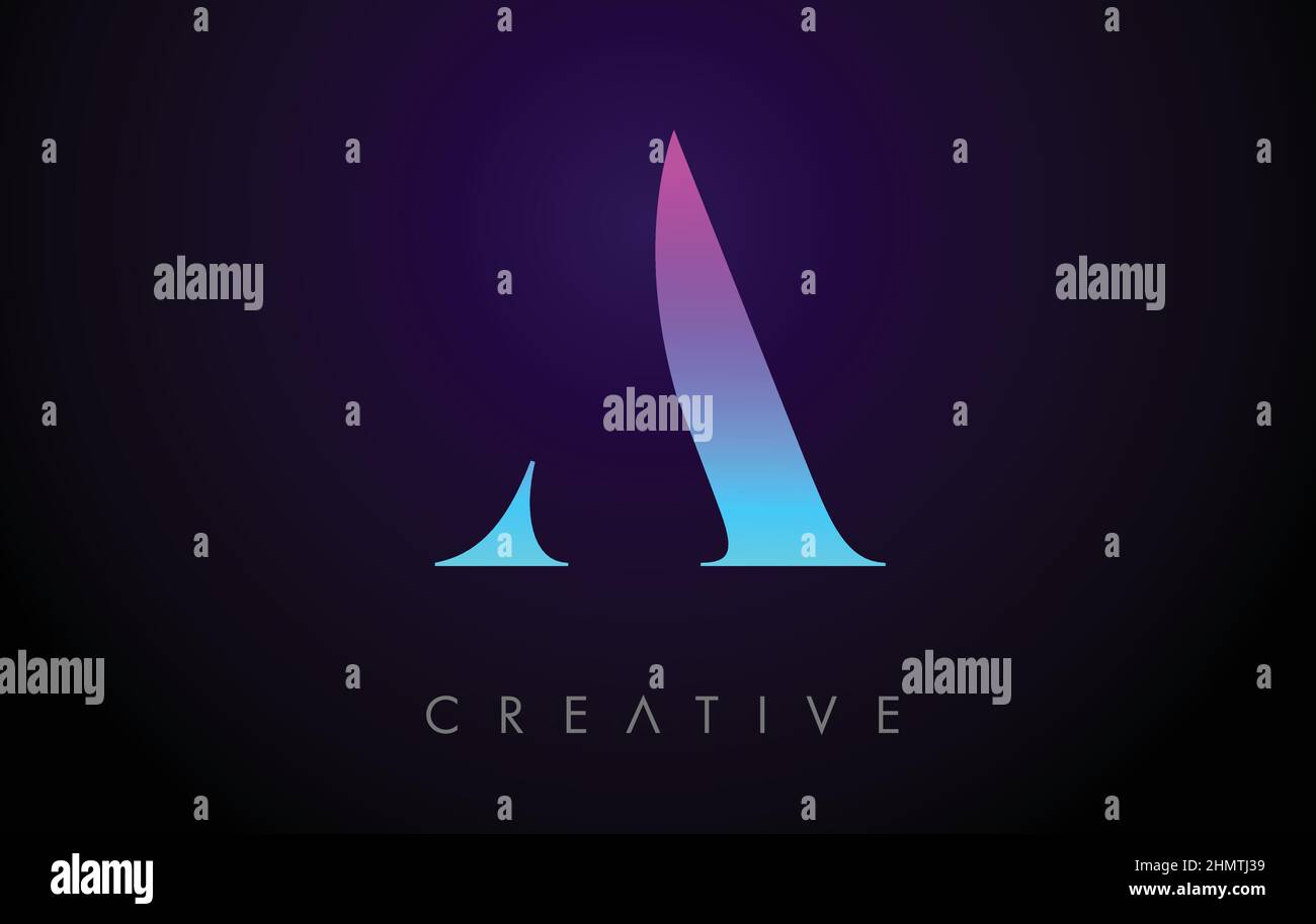 Purple Blue Neon A Letter Logo Design Concept with Minimalist Style and ...