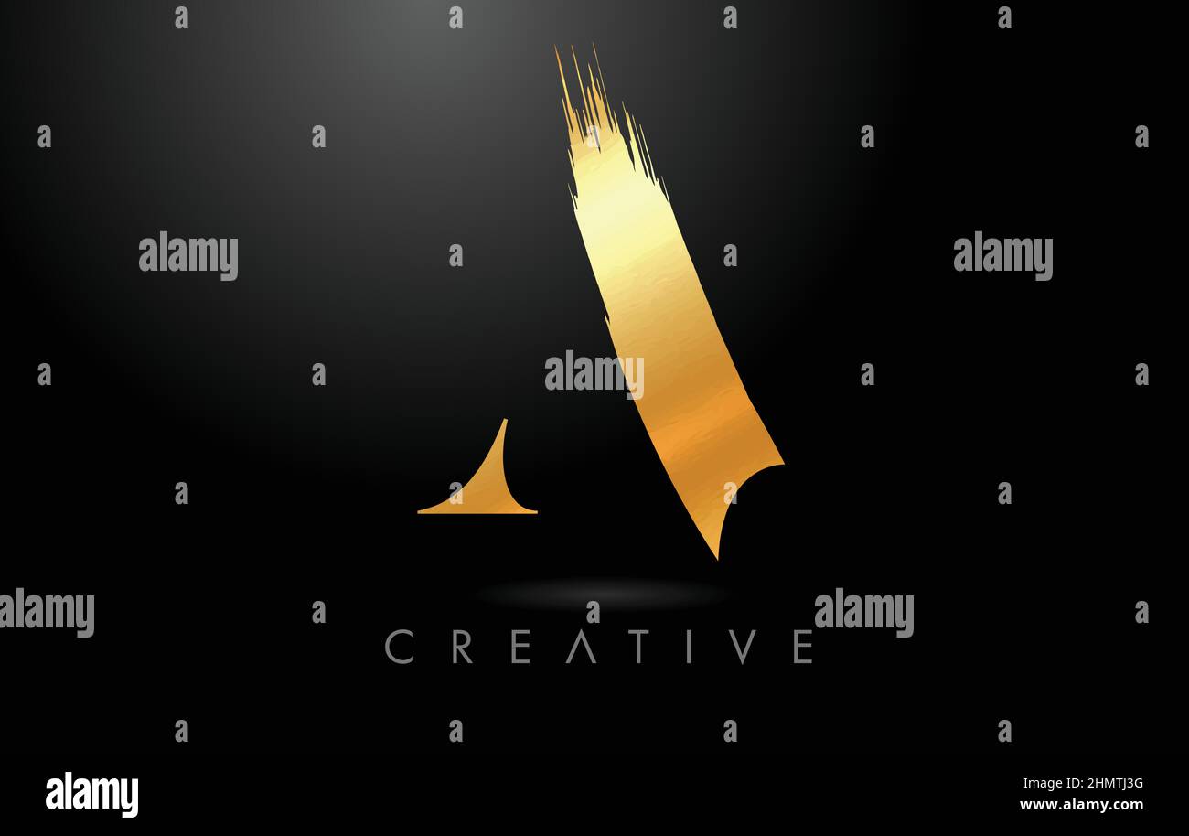 Golden A Brush Letter Logo with Gold Foil Texture Look. Artistic A ...