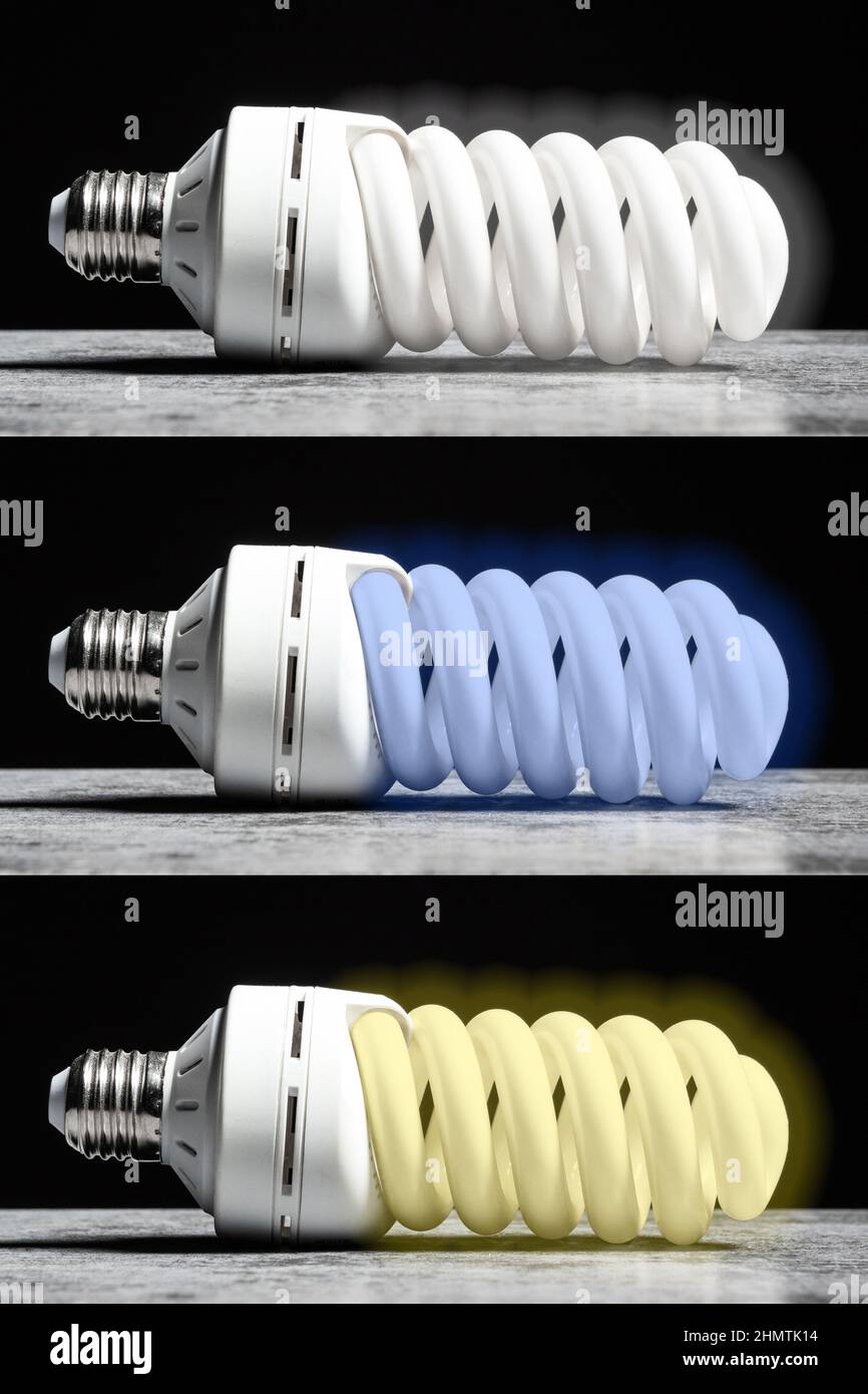 3 fluorescent bulbs with different color temperature neutral, cool